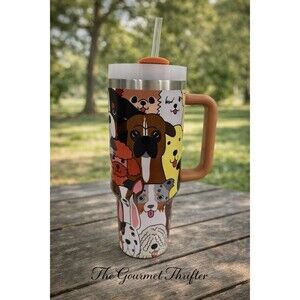 Juggy Dogs Print Stainless Steel Tumbler w/ Handle & Straw 30oz